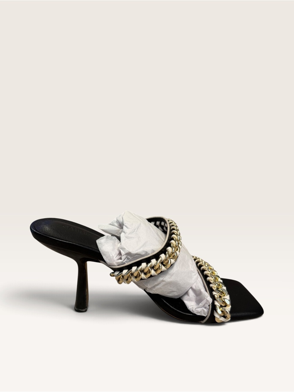 Black Chain-Trim High Heel Slide Mules - Picture 2 of 10